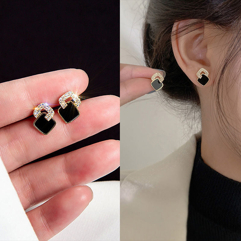 6 Pairs - Double Square Black Earrings (1 Pair Price - 26)