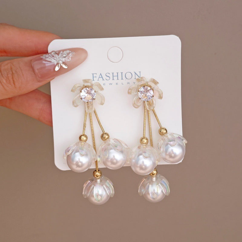 6 Pairs - Exaggerated Pearl Flower Tassel Earrings (1 Pair Price - 52)