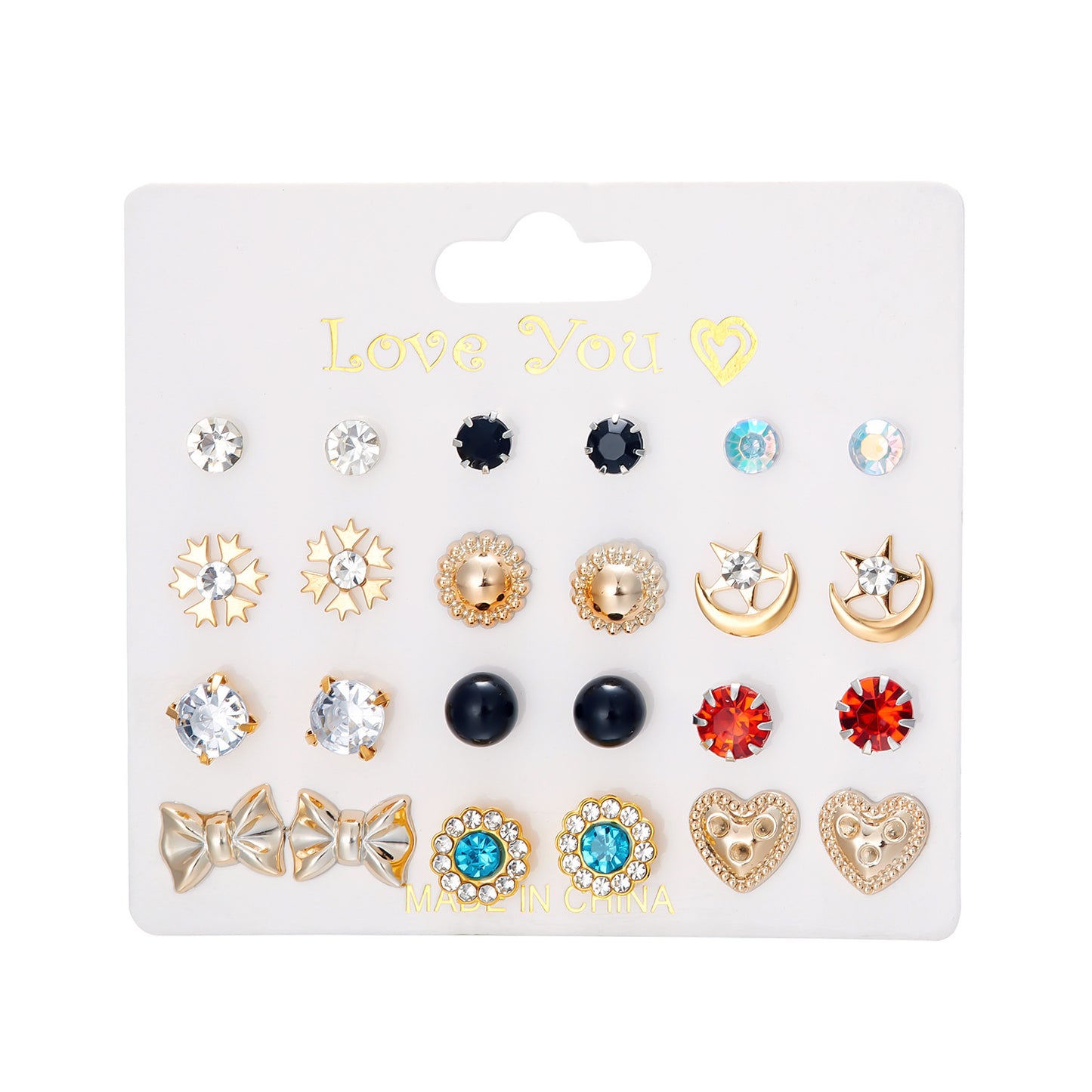 New monthly 12 pairs card-mounted earrings set - S7