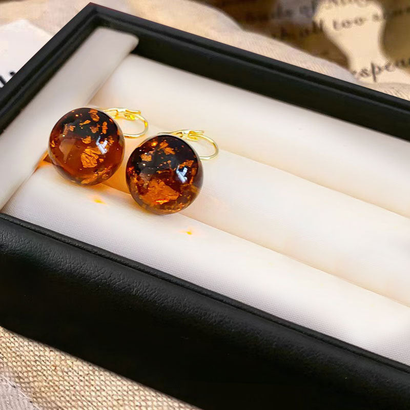 6 Pairs - Gold Foil Round Ball Earrings (Mix Color) (1 Pair Price - 35)
