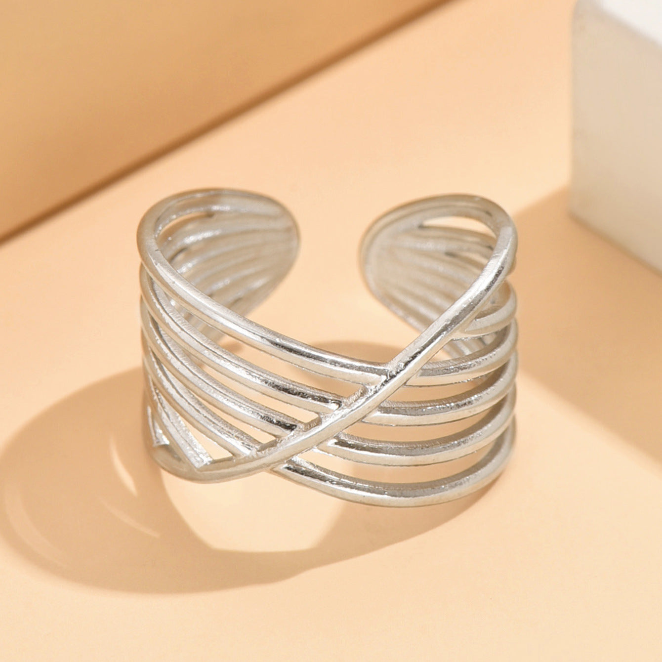 3 Pc - Anti Tarnish Cross Line Ring silver (1 Pc Price - 39)