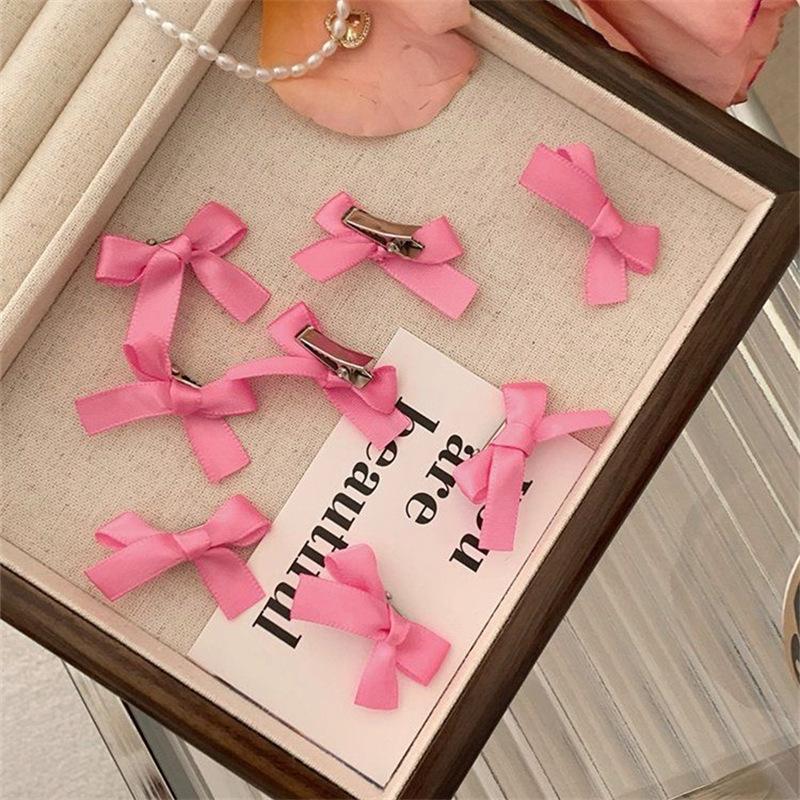 Pink Ribbon 3cm bow mini hairpin (10 Pc Set Card packing)