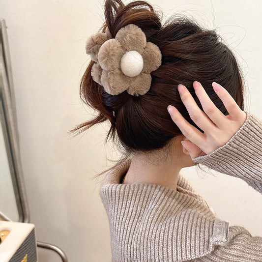 3 Pc - Brown Flower plush grab hairclip (1 Pc Price - 32)