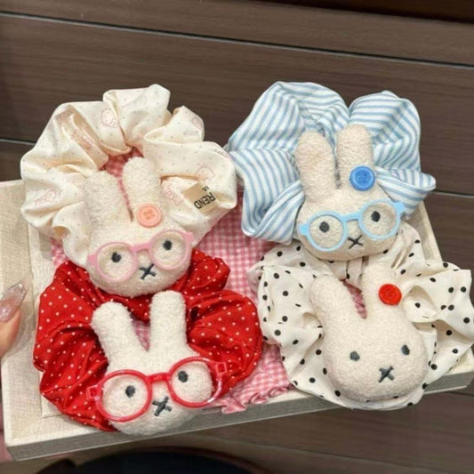 6 Pc - New Cute Polka Dot Glasses Miffy Rabbit RubberBand (Mix Color) (1 Pc Price - 25)