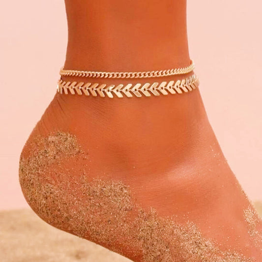 12 Pc - Double-layer Alloy Fish
Bone Chain Anklet (Unit Price - 27)