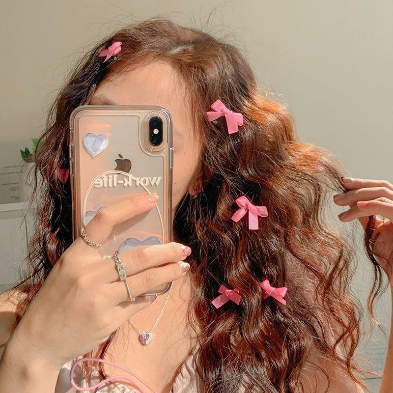 Pink Ribbon 3cm bow mini hairpin (10 Pc Set Card packing)