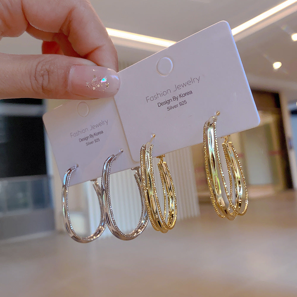 6 Pairs - Unique Geometric Texture Hoop Earrings - Golden (1 Pair Price - 37)