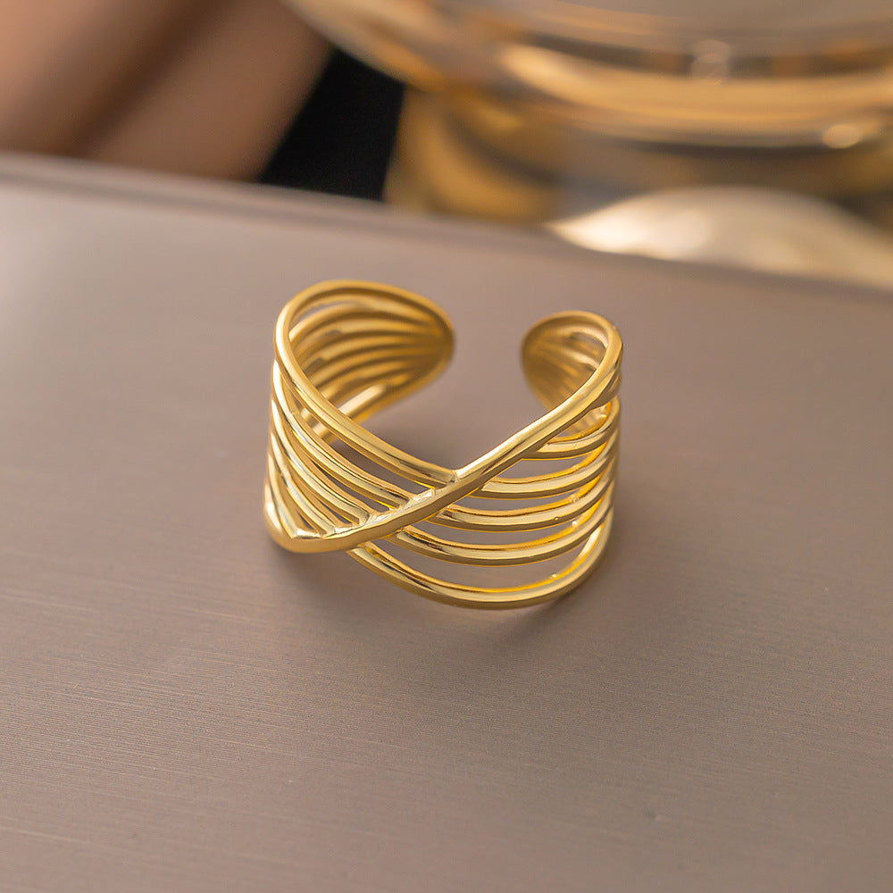 3 Pc - Anti Tarnish Cross Line Ring Gold (1 Pc Price - 46)