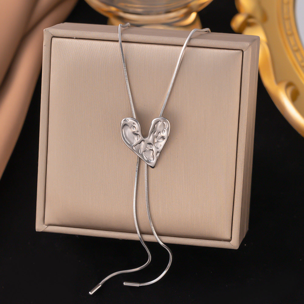 3 Pc - Anti Tarnish Hammer pattern love pull necklace - Silver (1 Pc Price - 84)