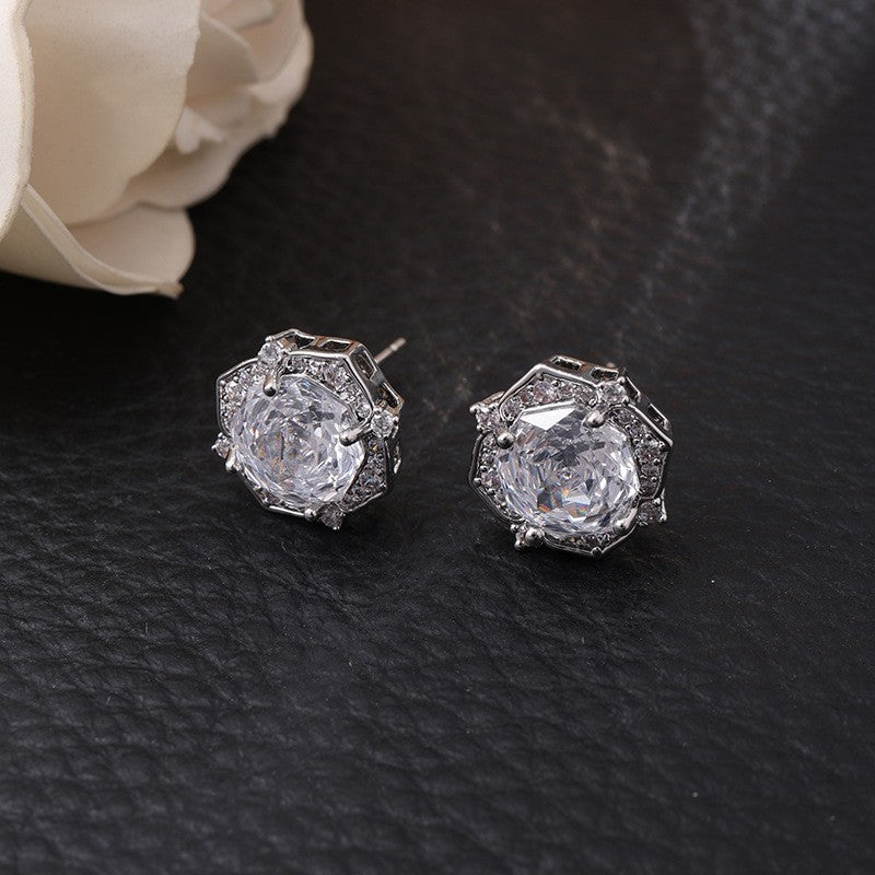 6 Pairs - Round Diamond Stud Earrings (Mix Color) (1 Pair Price - 23)