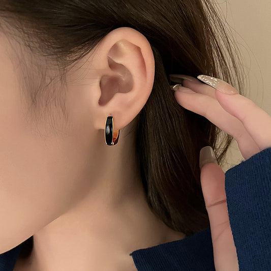 6 Set - Glaze dripping geometric square earrings - Black (1 Set price - 40)