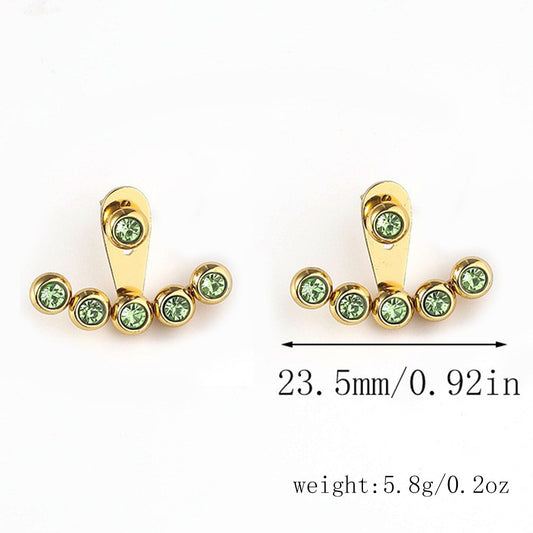 3 Pairs - Stainless steel front and back wear earrings - Green (Unit Price - 92)