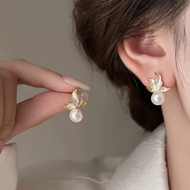 6 Pairs - French Style Butterfly Pearl Earrings  (1 Pair Price - 27)