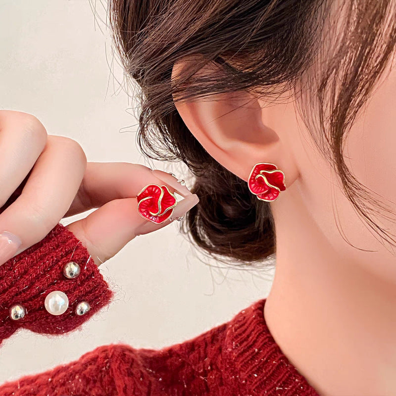 6 Pairs - Drop glaze Camellia earrings (Mix Color) (1 Pair Price - 19)