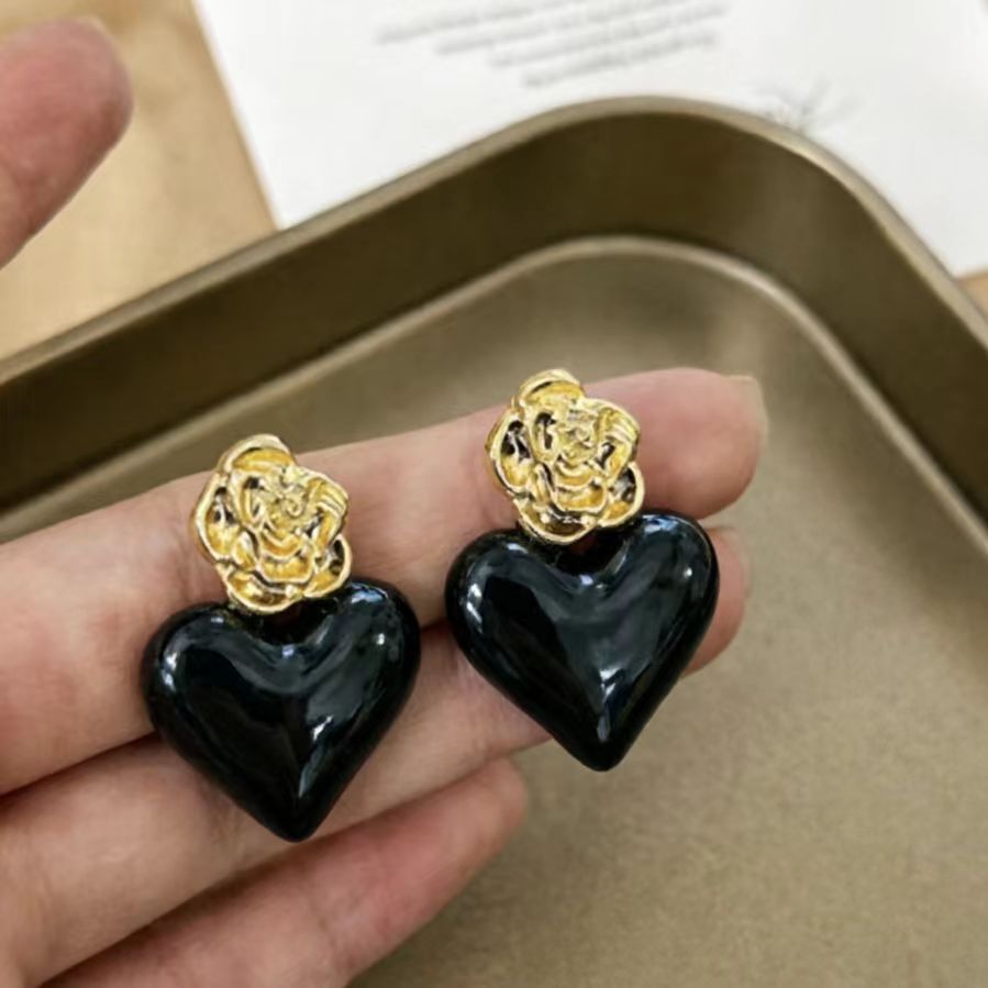 6 Pairs - French-style elegant heart-shaped earrings (Mix Color) (1 Pair Price - 32)