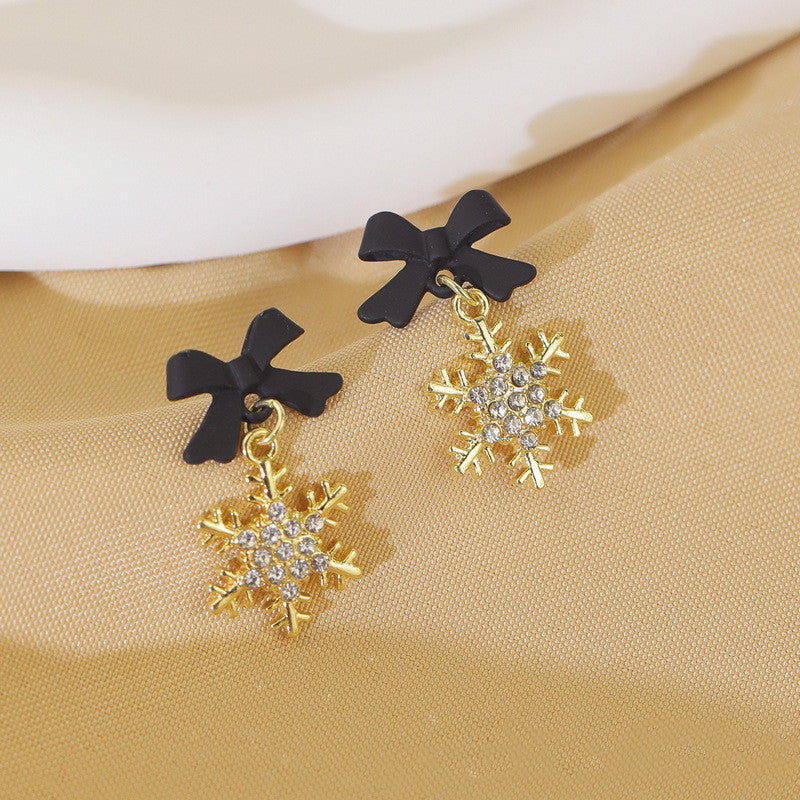 6 Pairs - South Korea black red bow snowflake earrings (Mix Color) (1 Pair Price - 30)