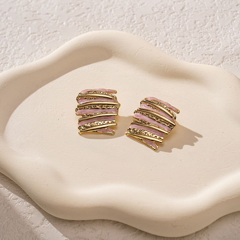 3 Pairs - Colorful Oil Drop Stainless Steel Earrings - Purple (1 Pair Price - 51)