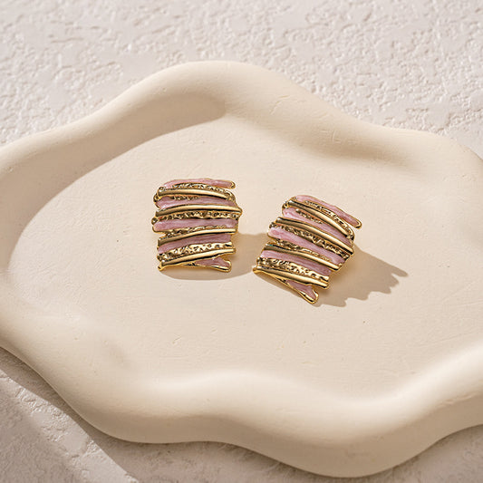 3 Pairs - Colorful Oil Drop Stainless Steel Earrings - Purple (1 Pair Price - 51)