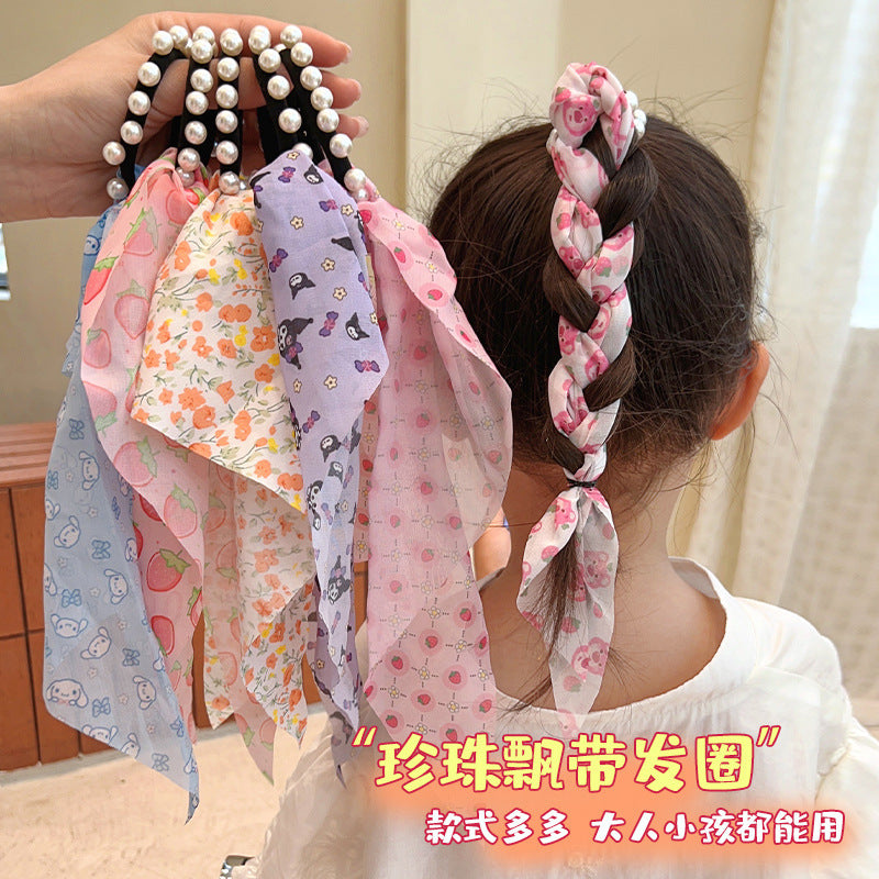 6 Pc - Children's Cartoon Floral Pearl Hair Band Hair Rope opp packing (1 Pc price - 19)