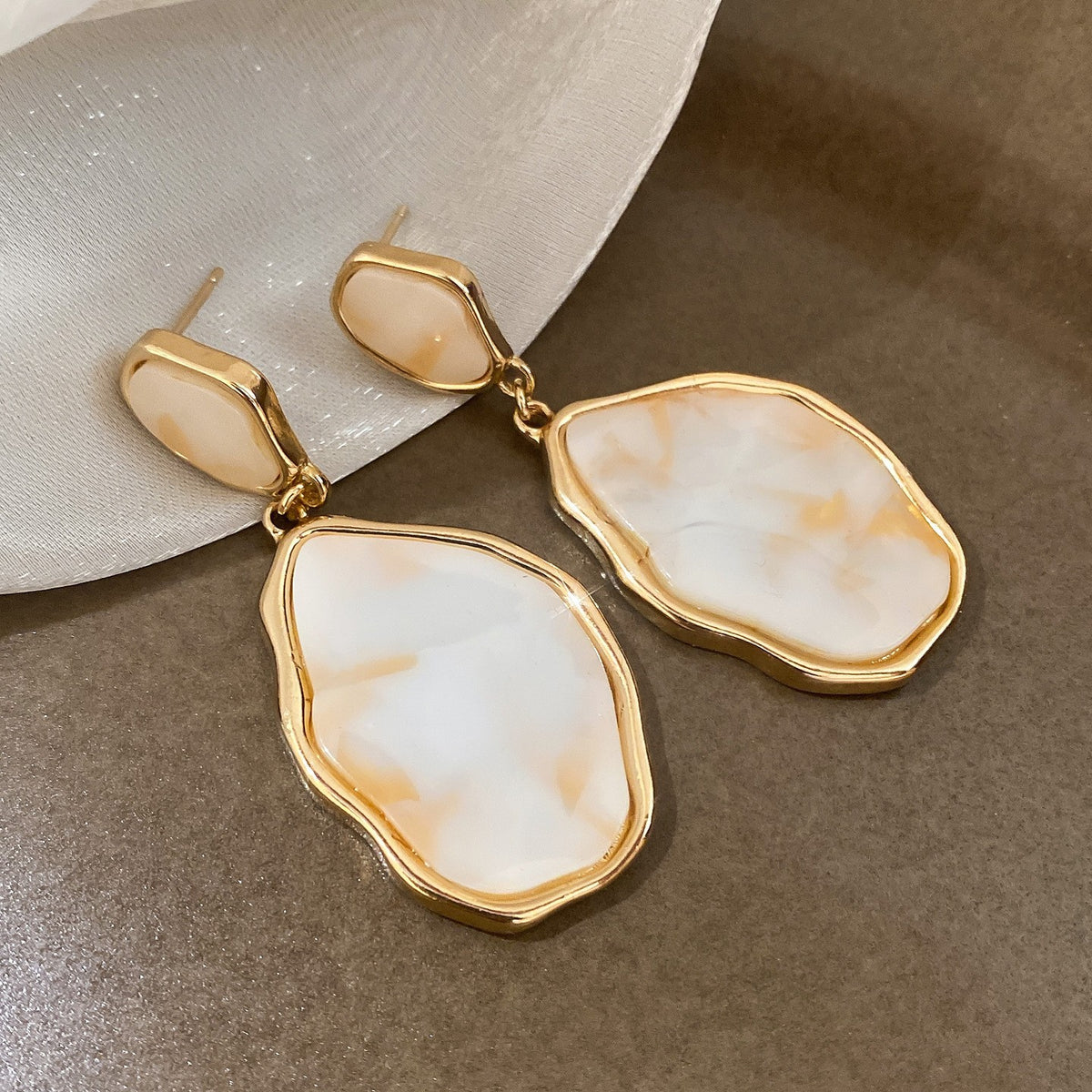 6 Pairs - Oval Resin White Earrings (1 Pair Price - 43)