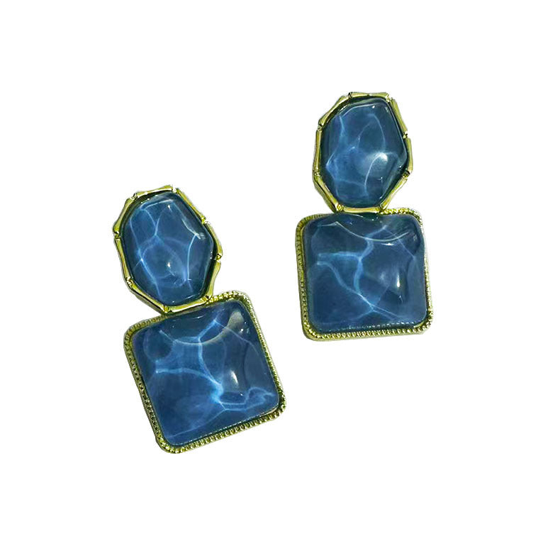 6 Set - Contrast color water ripple geometric square earrings (Mix color) (Unit price 35)