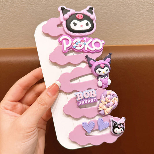 Cute Kuromi Cartoon Hairpin Set - Design 1 (5 pc set card packing)