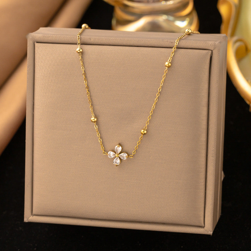 3 Set - Anti Tarnish Diamond four-leaf clover earring necklace set gold (1 Set Price - 174)