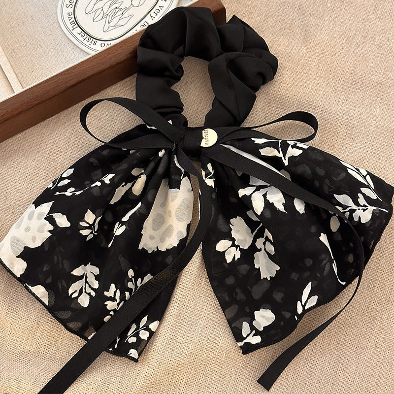 3 Pc - Black background with white flower ribbon skirt hair rope rubberband (1 Pc -  Price - 43)