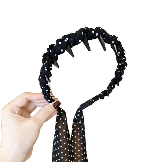 3 Pc - French polka dot ribbon tooth comb headband hair tie - Black (Unit Price - 31)