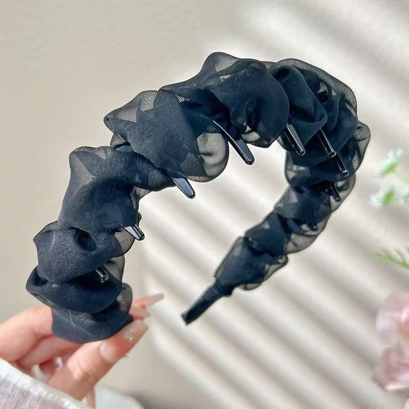 6 Pc - French Retro Pleated Bubble Wave Headband for Women (Mix Color) (Unit Price - 37)