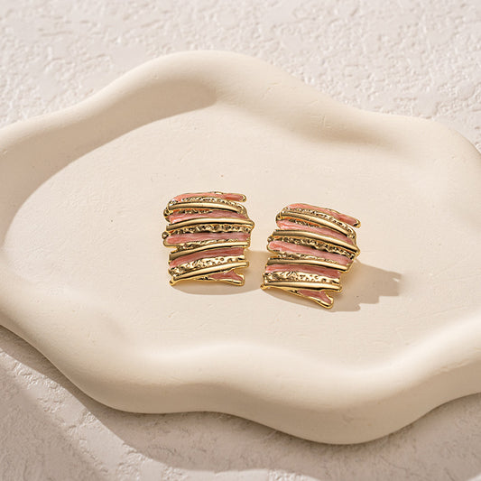 3 Pairs - Colorful Oil Drop Stainless Steel Earrings - Orange (1 Pair Price - 51)