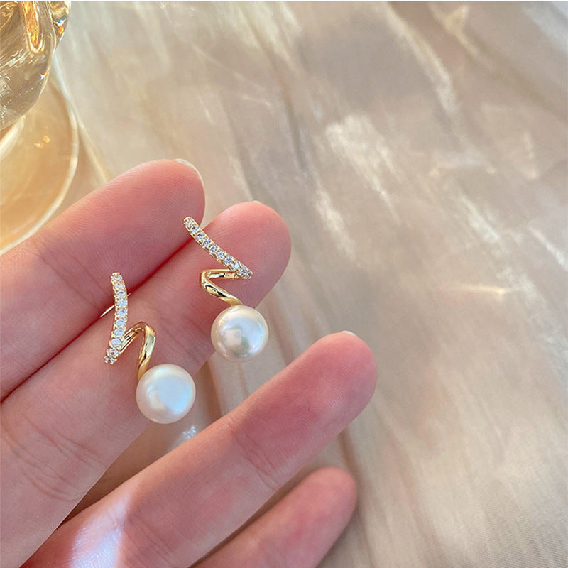 6 Pairs - Twisted Diamond Pearl Earrings (1 Pair Price - 24)