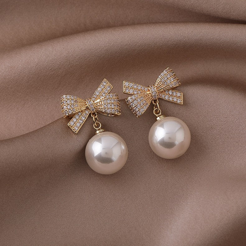 6 Pairs - Bow round beads diamond earrings (Mix Color) (1 Pair Price - 36)