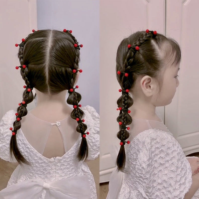 50 Pc - Little Girl's small size Hair Band Big Red Bean Girls' Hair Rope (in OPP bag) (Unit Price 1)