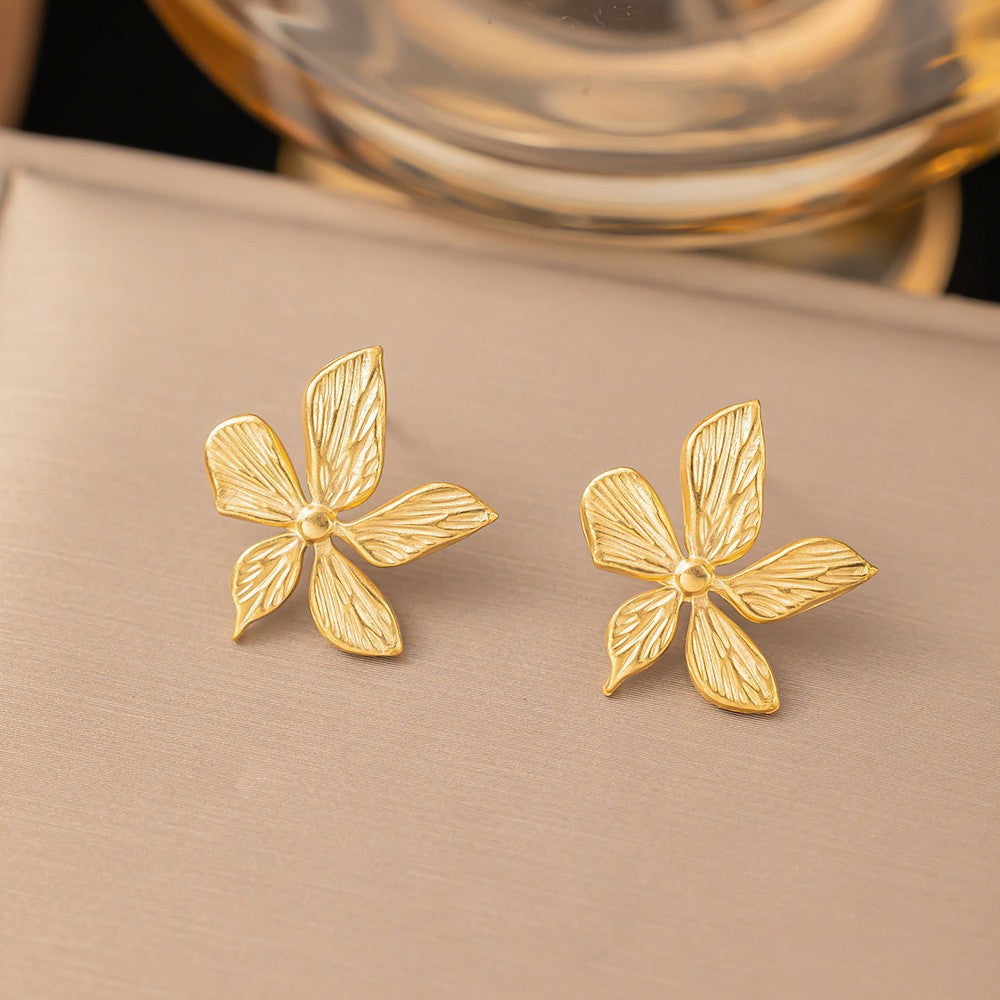 3 Set - Anti Tarnish Five petals necklace earring set gold (1 Set Price - 147)