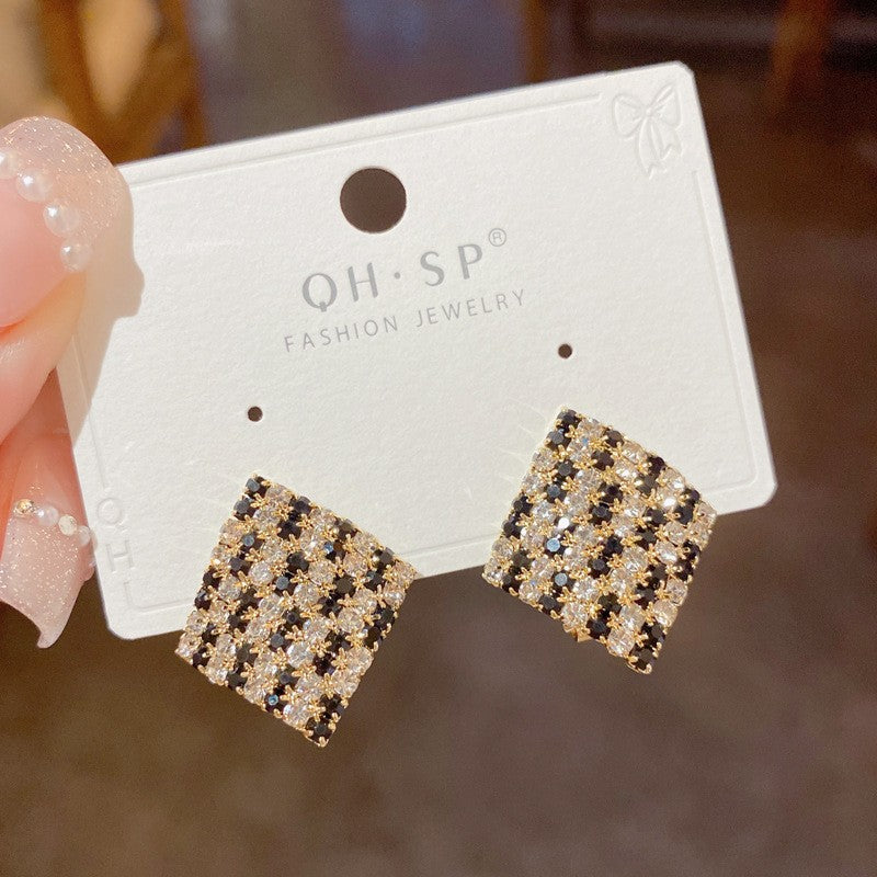 6 Pairs - Black and White Square Stud Earrings (1 Pair Price - 34)