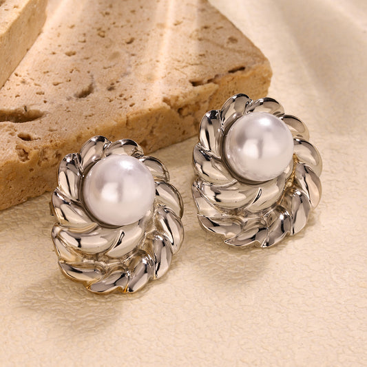 3 Pairs - Anti tarnish pearl circle  Silver earrings (1 Pair Price - 55)