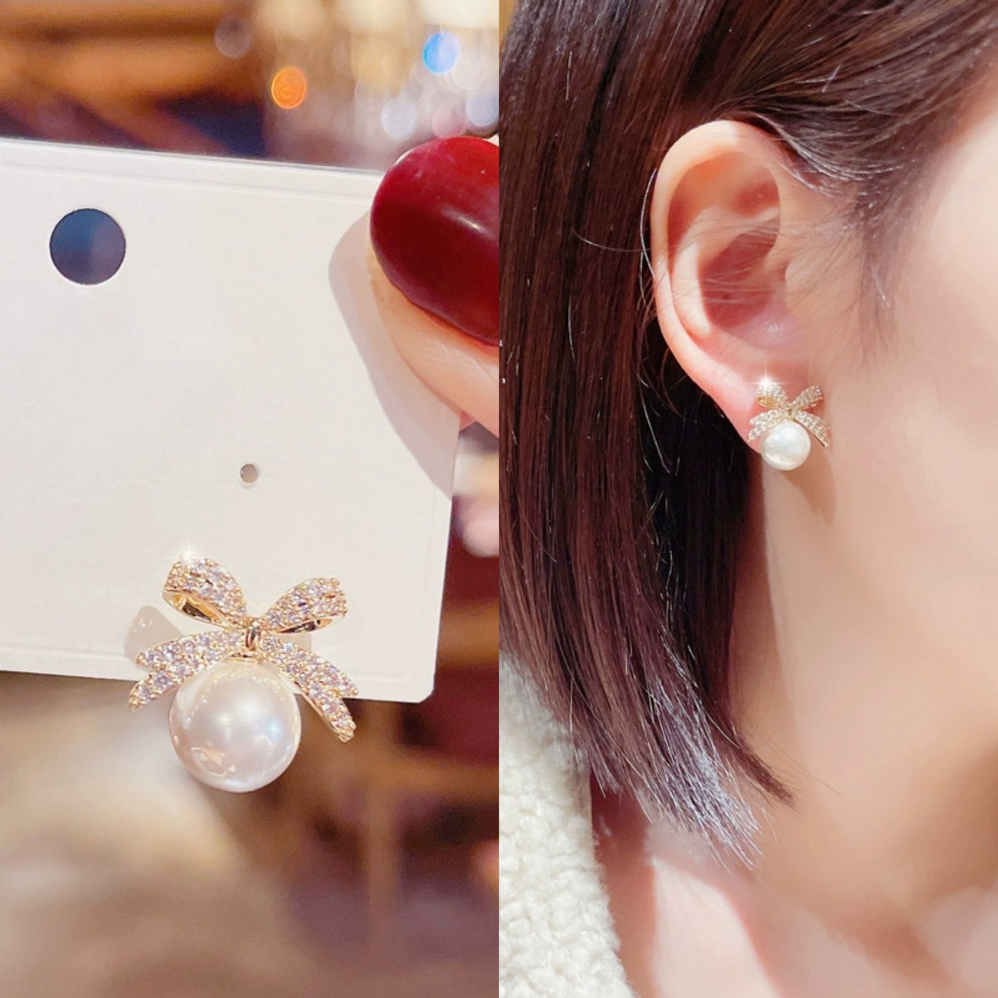 6 Pairs - Bow Sparkling Diamond Earrings (Mix Color) (1 Pair Price - 23)