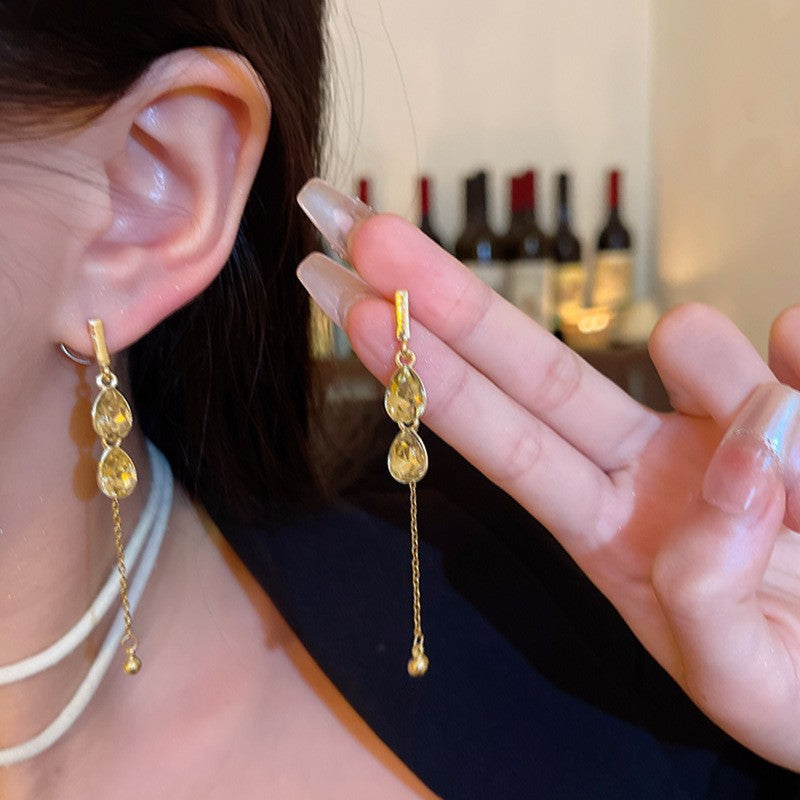 6 Pairs - Sparkling Diamond Water Drop Tassel Earrings (1 Pair Price - 41)