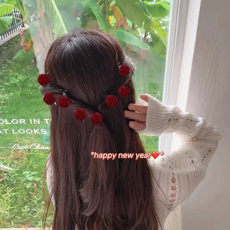 10 Pc - Red velvet Camellia hairpin opp packing (1 Pc Price - 5)