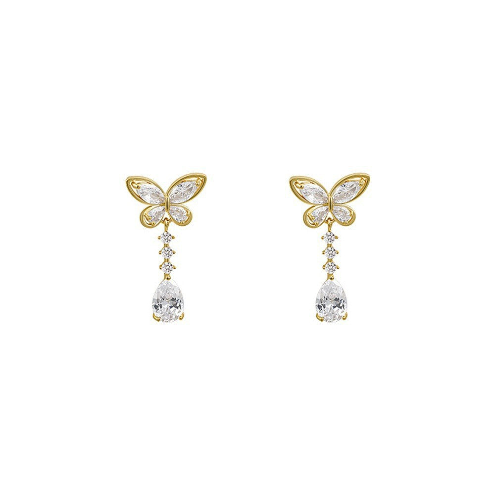 6 Set - Super shiny full diamond butterfly water drop tassel earrings (Unit price 40)