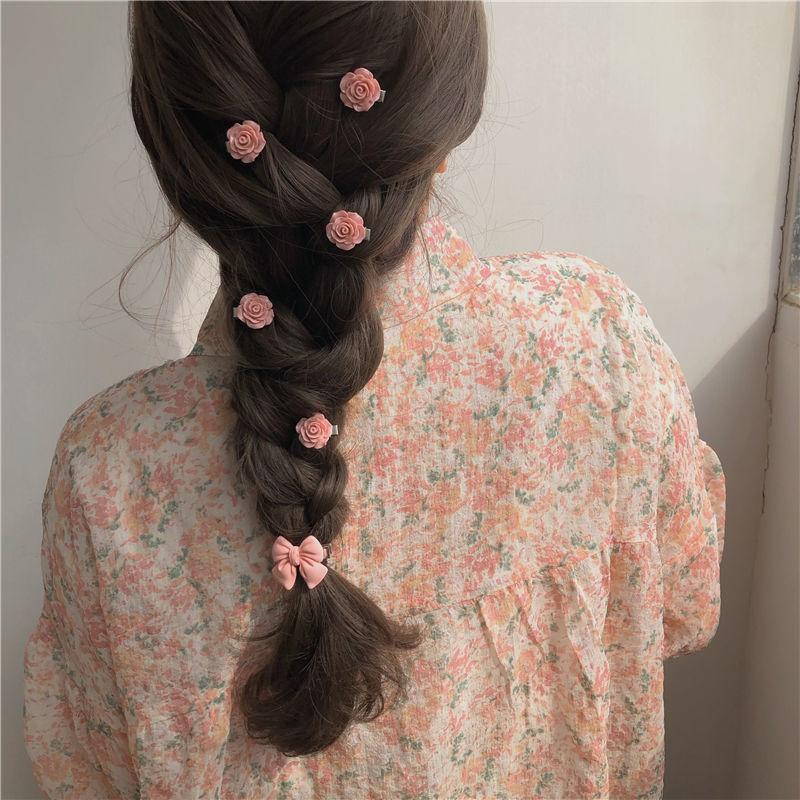 10 Pc - Spring Fresh Cute Peach Rose Bow Heart Hairpin opp packing (1 Pc Price - 5)