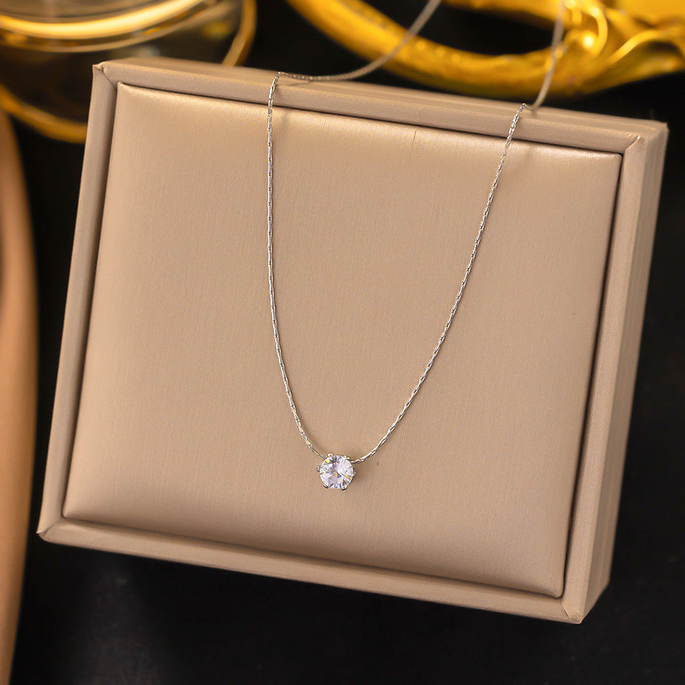 3 Pc - Anti Tarnish Single diamond necklace - Silver (1 Pc Price - 56)