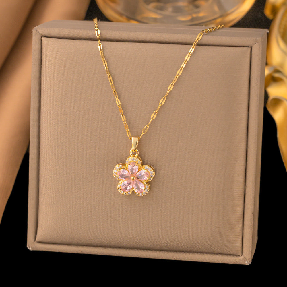 3 Pc - Anti Tarnish Pink flower necklace (1 Pc Price - 104)