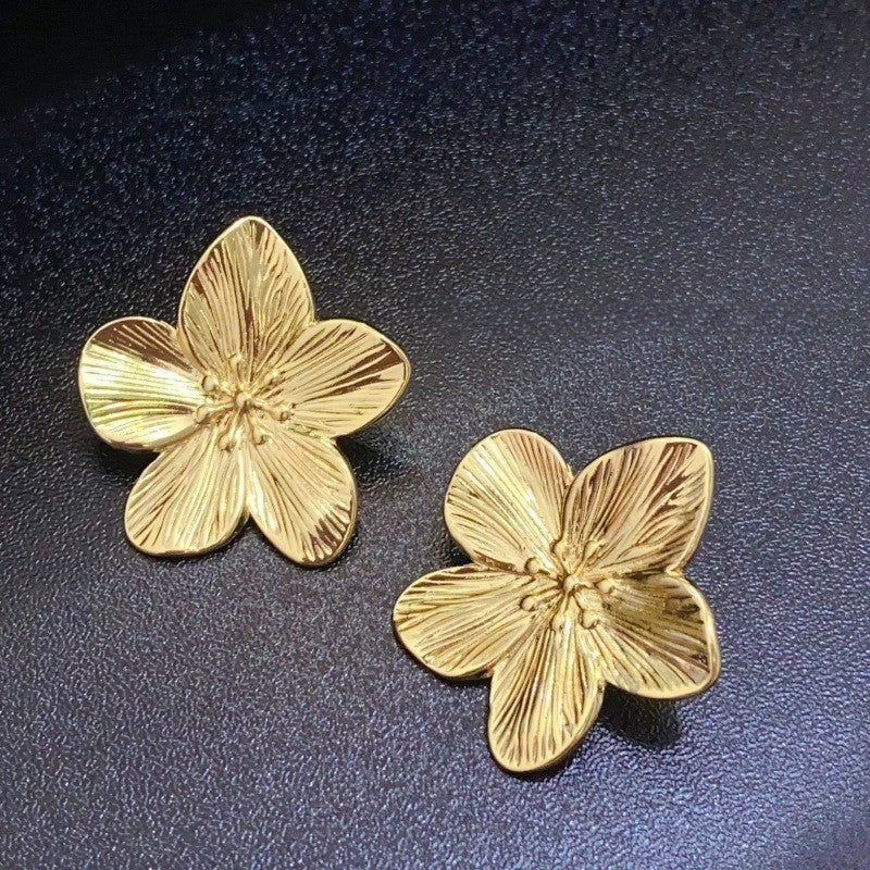 6 Pairs - Texture Flower Earrings - Golden (1 Pair Price - 20)