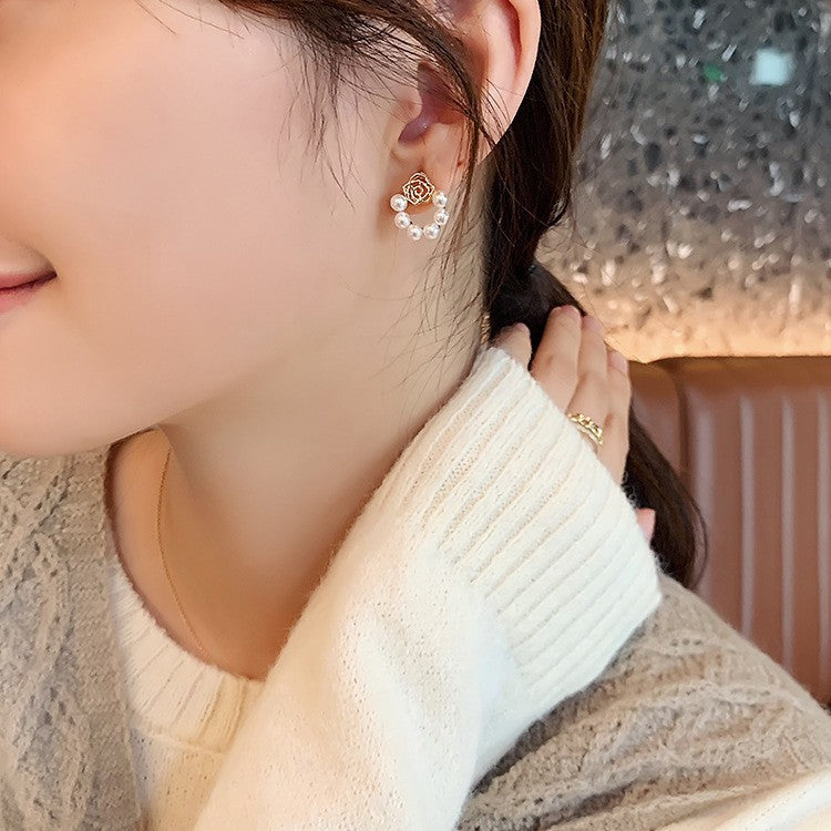 6 Pairs - Rose flower pearl earrings (1 Pair Price - 23)