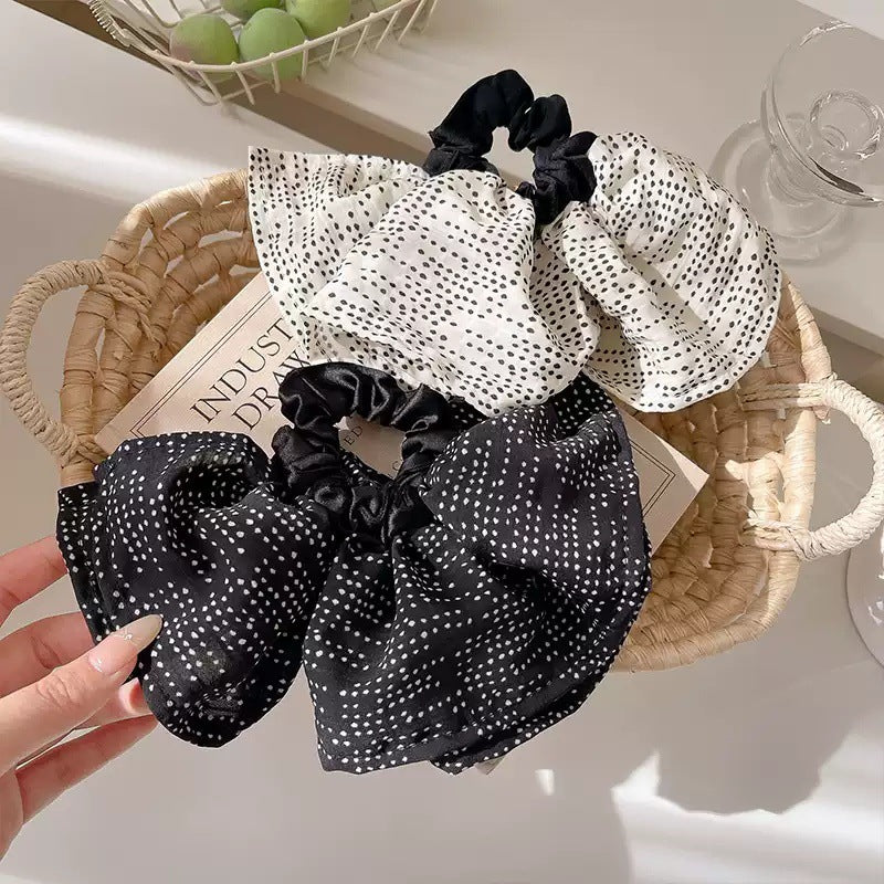 6 Pc - High-Density Polka Dot Scrunchie Korean Style Elegant Bun Versatile Hair Tie for Women (Mix Clor OPP bag) (Unit Price 25)