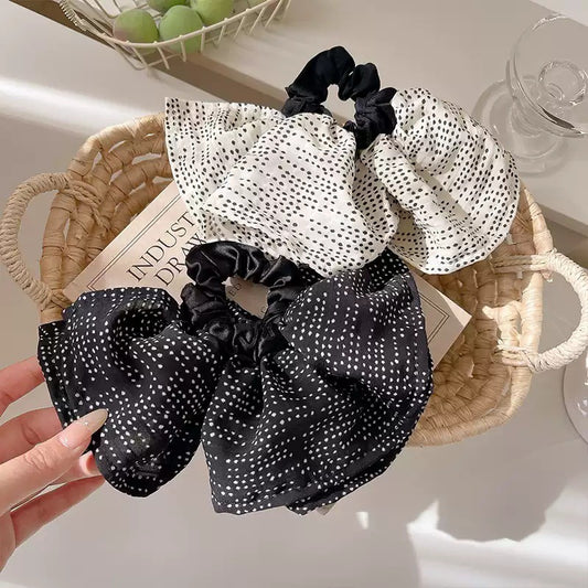 6 Pc - High-Density Polka Dot Scrunchie Korean Style Elegant Bun Versatile Hair Tie for Women (Mix Clor OPP bag) (Unit Price 25)