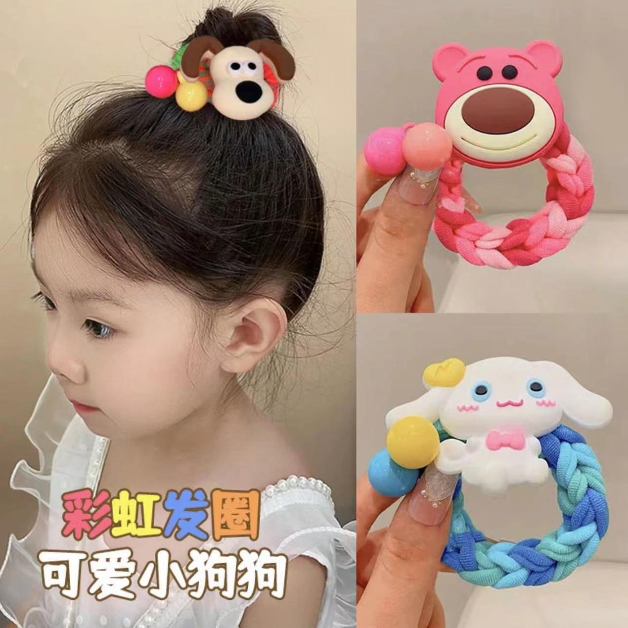 6 Pc  - Children's colorful cartoon woven thick hair ring hair rope opp packing (1 Pc Price - 13)