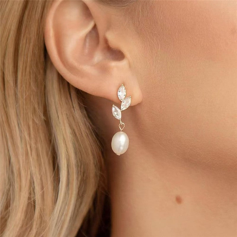 6 Pairs - Stylish Trend Leaf Pearl Pendant Earrings (1 Pair Price - 34)